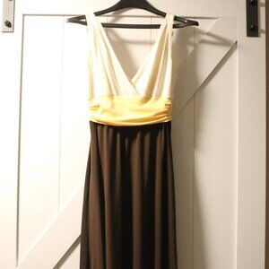 MAGGY LONDON V NECK RUCHED WAIST FIT N FLARE COLORBLOCK DRESS 8 NWOT